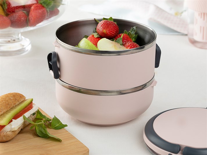 Basic Stainless Steel 2 Pcs Leak-proof Lunch Box 1.5 L Powder