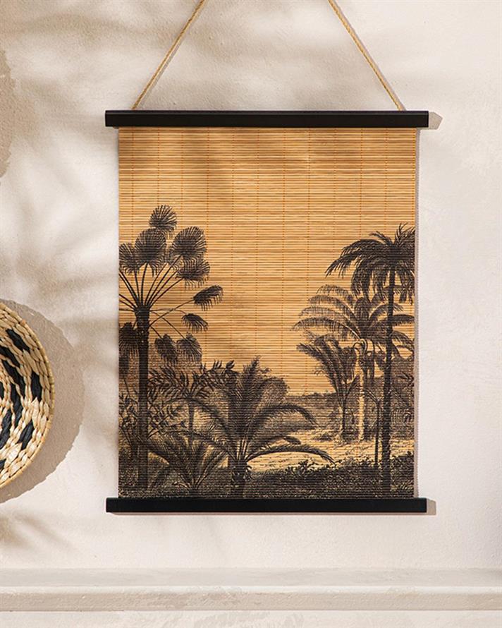Decorațiune de perete, Exotic Palm, bambus, 38x46x1,2 cm, natural-negru