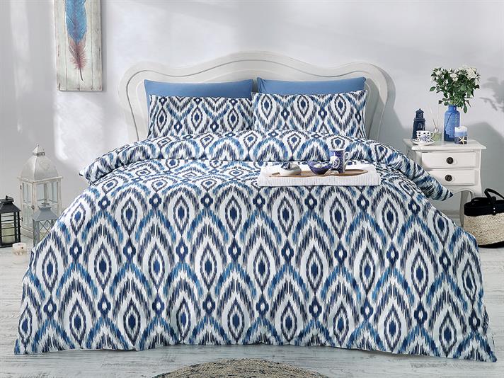 Deep Sea Ikat Cu Bumbac Single Lenjerie De Pat 160x220 cm Albastru Închis
