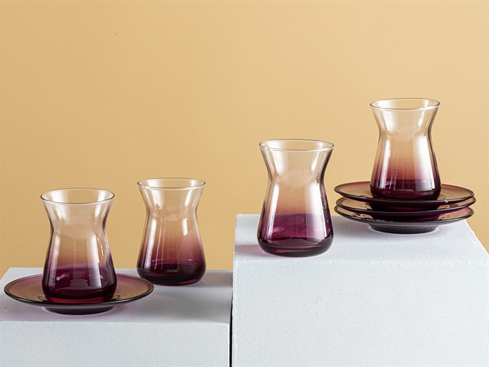Degetto Glass 8 Pieces 4 Servings Tea Set 130 ml Damson