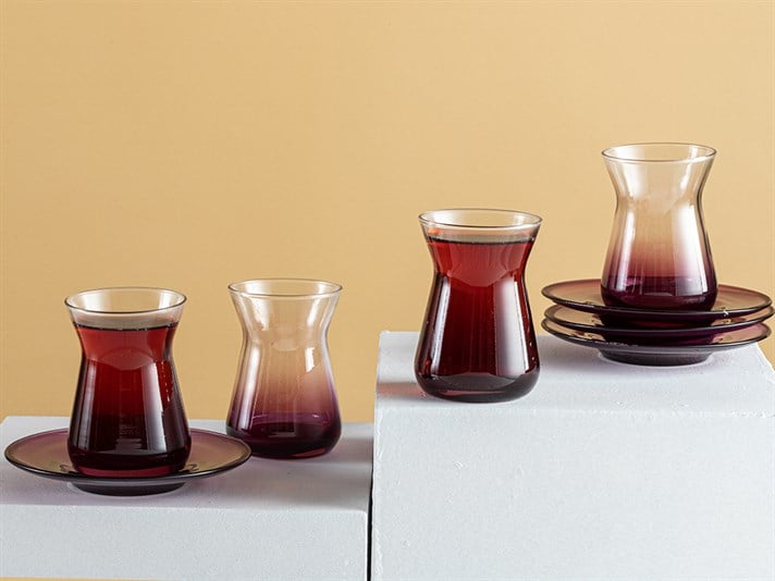 Degetto Glass 8 Pieces 4 Servings Tea Set 130 ml Damson