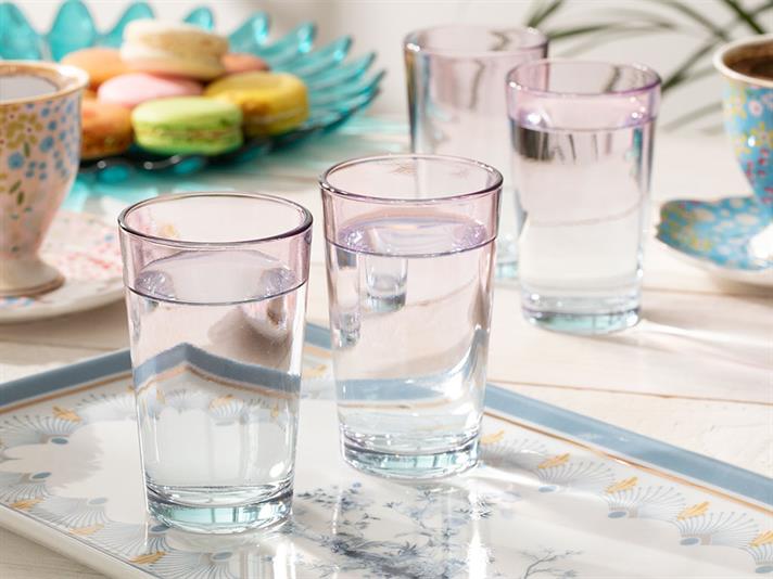 Degetto Glass 6 Set Served with Coffee Water Glass 100 ml Green-Pink