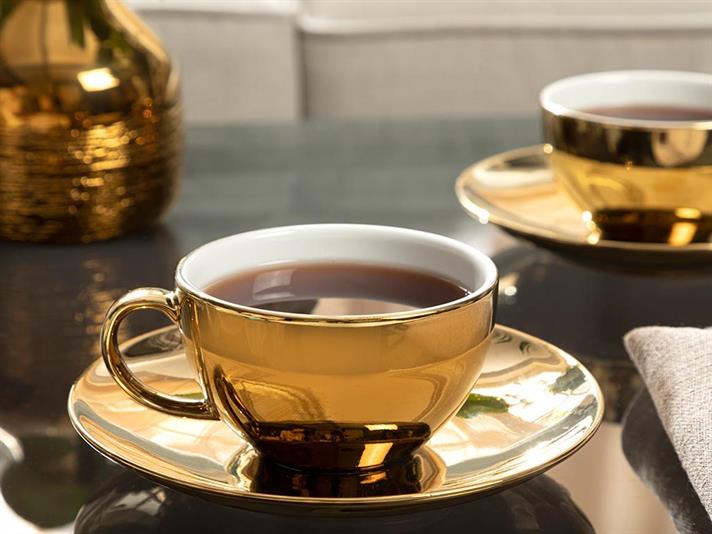 Dela Porcelain 4 Parça 2 Kişilik Tea Cup Set 220 ml Gold