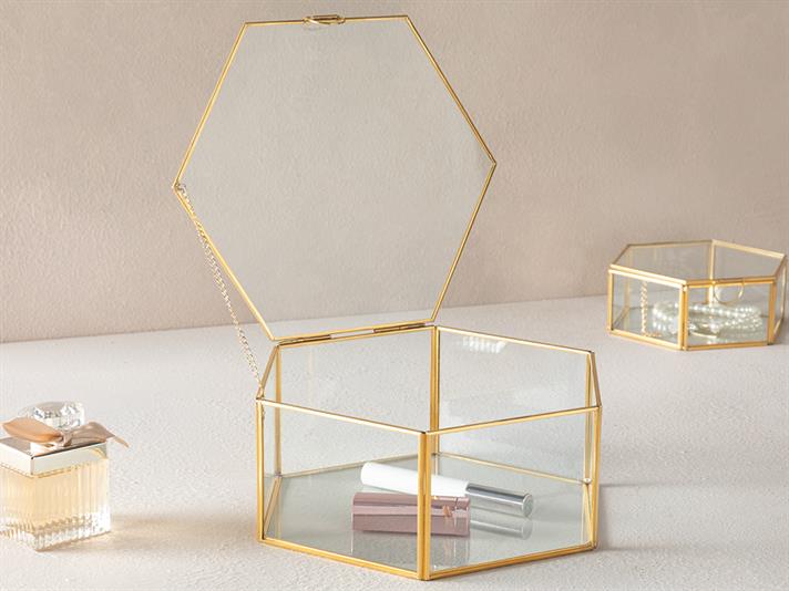 Cutie decorativa, Deluxe, sticla, 10x11x6 cm, auriu