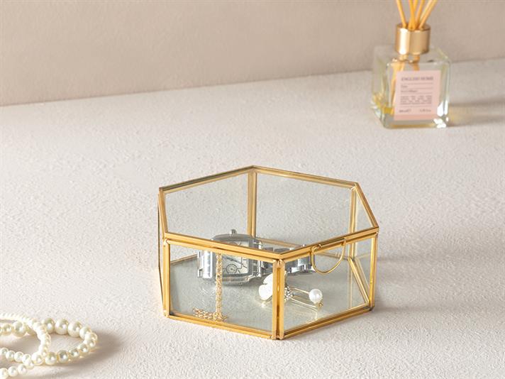 Deluxe Glass Decorative Box 14x16x6 cm Gold