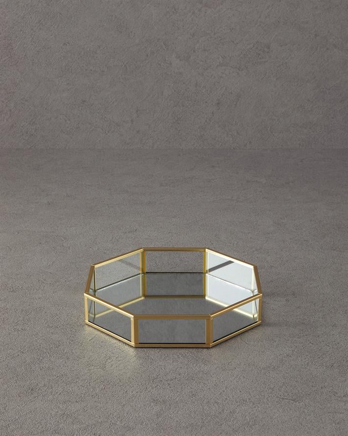Tava decorativa, Deluxe, sticla, 19x19x3,5 cm, auriu