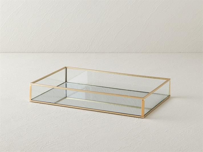 Tavă decorativă, Deluxe, sticlă, 30x19x5 cm, auriu