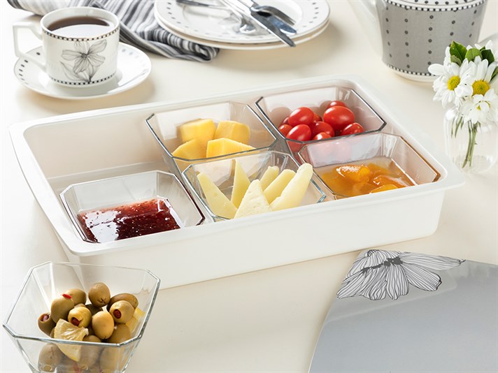 Denby Dark Melamine Capped Breakfast Container 40x20 cm Beige-White