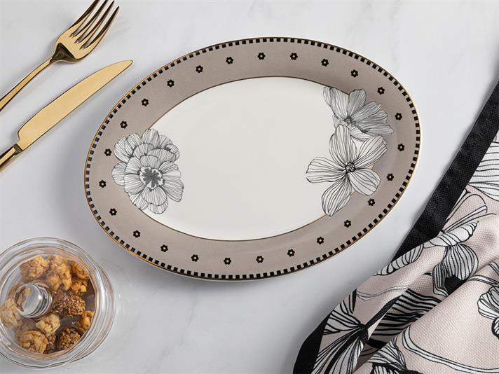 Denby Dark New Bone Platter 25 cm Black - White - Cream