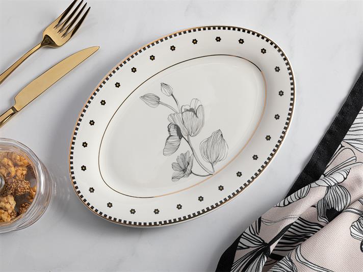 Denby Elegant New Bone Platter 25 cm Black - White - Cream