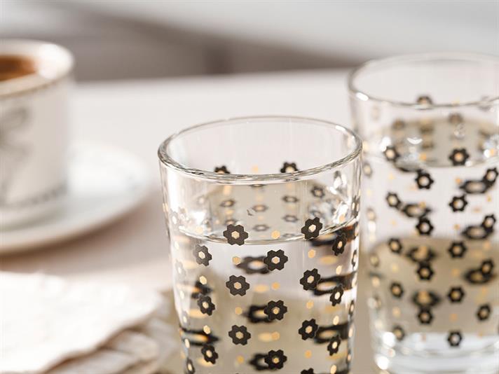 Denby Flowery Glass 6 Set Served with Coffee Water Glass 100 ml Black-Gold