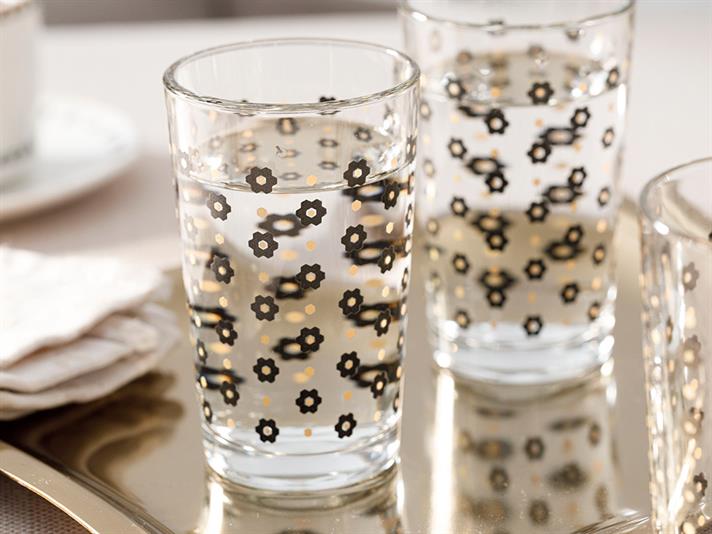 Denby Flowery Glass 6 Set Served with Coffee Water Glass 100 ml Black-Gold
