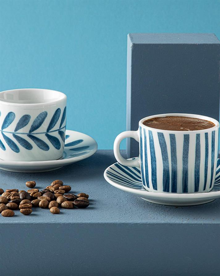 Desirable Porțelan 4 Bucati Pentru 2 Persoane Set Cești De Cafea 80 Ml Albastru İnchis