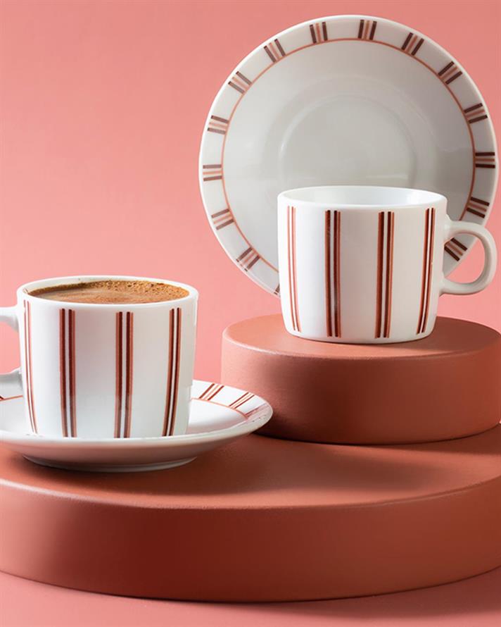 Dialine Set De Cești De Cafea 4 Bucăți Pentru 2 Persoane, Porțelan, 80 Ml, Crem Deschis