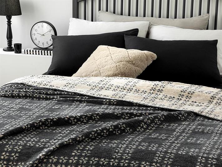 Patura, pentru doua persoane, Diamond Plaid, bumbac, 200x220 cm, antracit