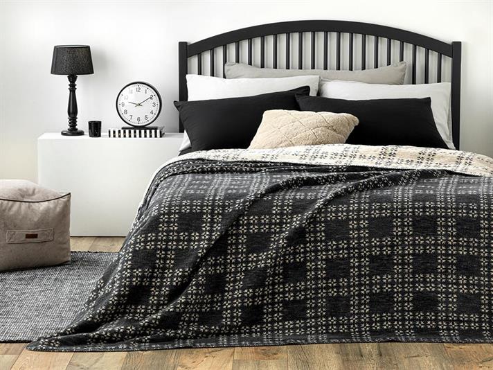 Patura, pentru doua persoane, Diamond Plaid, bumbac, 200x220 cm, antracit