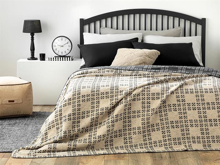 Patura, pentru doua persoane, Diamond Plaid, bumbac, 200x220 cm, antracit