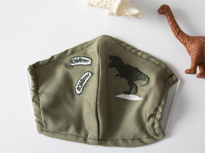 Dinosaur Cotton Fabric Kids Mask 4-12 Years Green