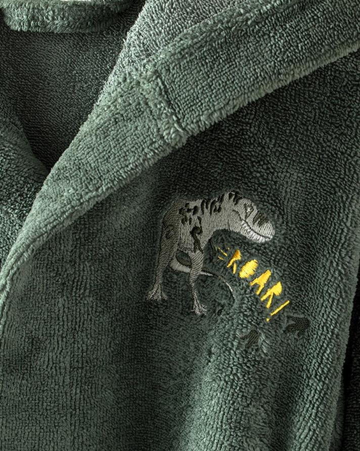 Dinosaurs World Halat De Baie Pentru Copii Brodat, Triga, 4-6 Yaş, Crem-Roșu