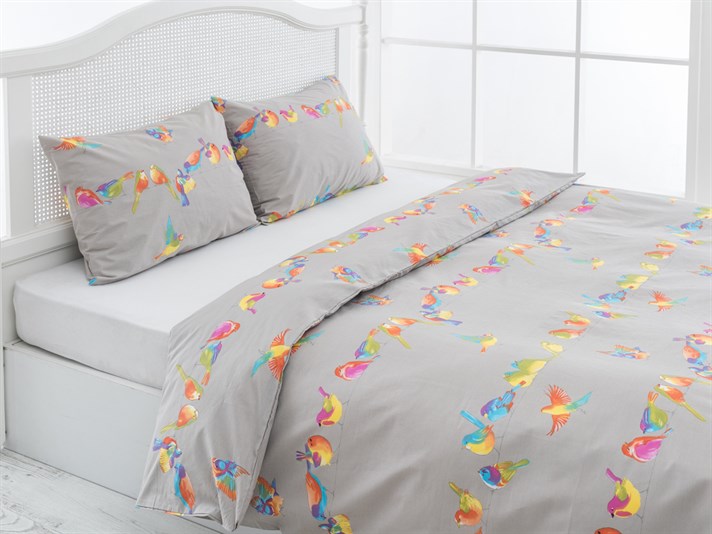 Discuție de pasăre Cu Bumbac Double Lenjerie De Pat 200x220 cm Bej