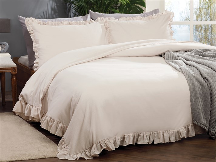 Donna Flambat Cu Volane King Size Set Lenjerie De Pat 240x220 cm Crem.