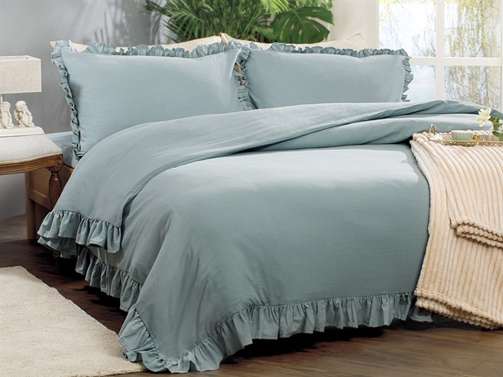 Donna Flambat Cu Volane Double Set Lenjerie De Pat 200x220 cm Seledon