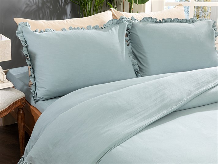 Donna Flambat Cu Volane Double Set Lenjerie De Pat 200x220 cm Seledon