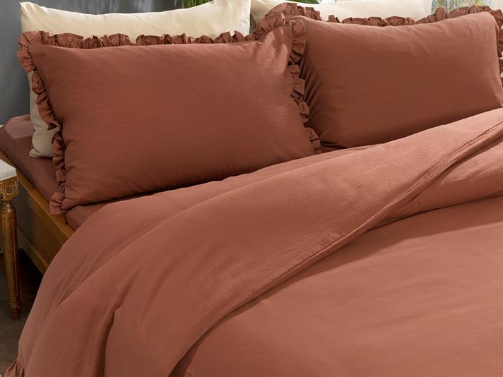 Donna Flambat Cu Volane Double Set Lenjerie De Pat 200x220 cm Cafeniu Roșiatic