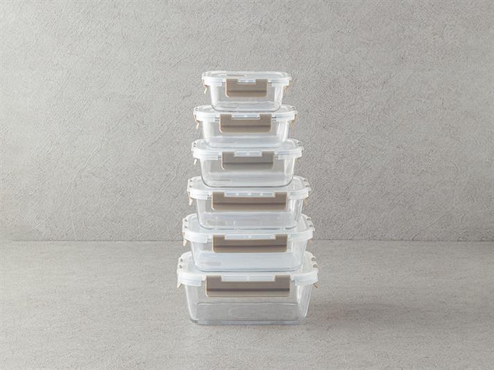 Caserolă cu capac, Doria, sticlă, 750 ml, bej închis