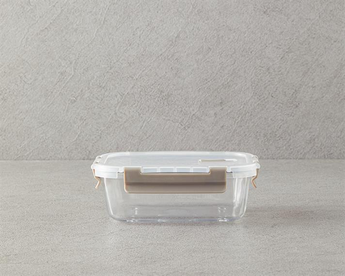 Caserolă cu capac, Doria, sticlă, 750 ml, bej închis