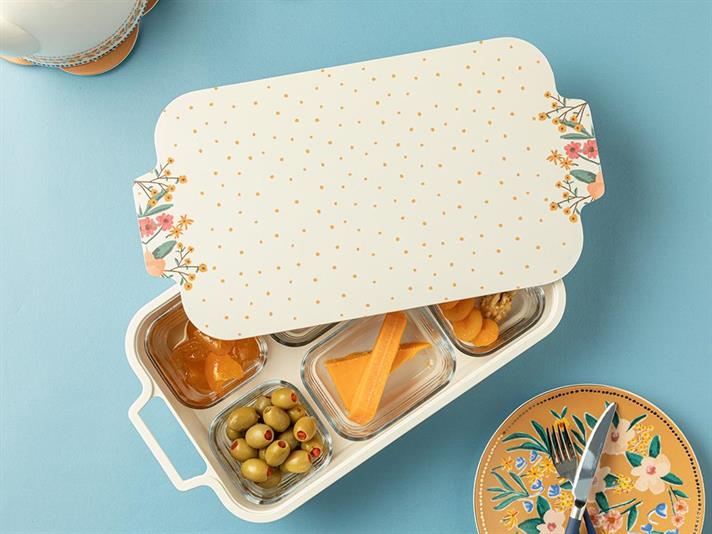 Dot Flower Melamină Capat Set Pentru Mıc Dejun 40X20 Cm Colorat