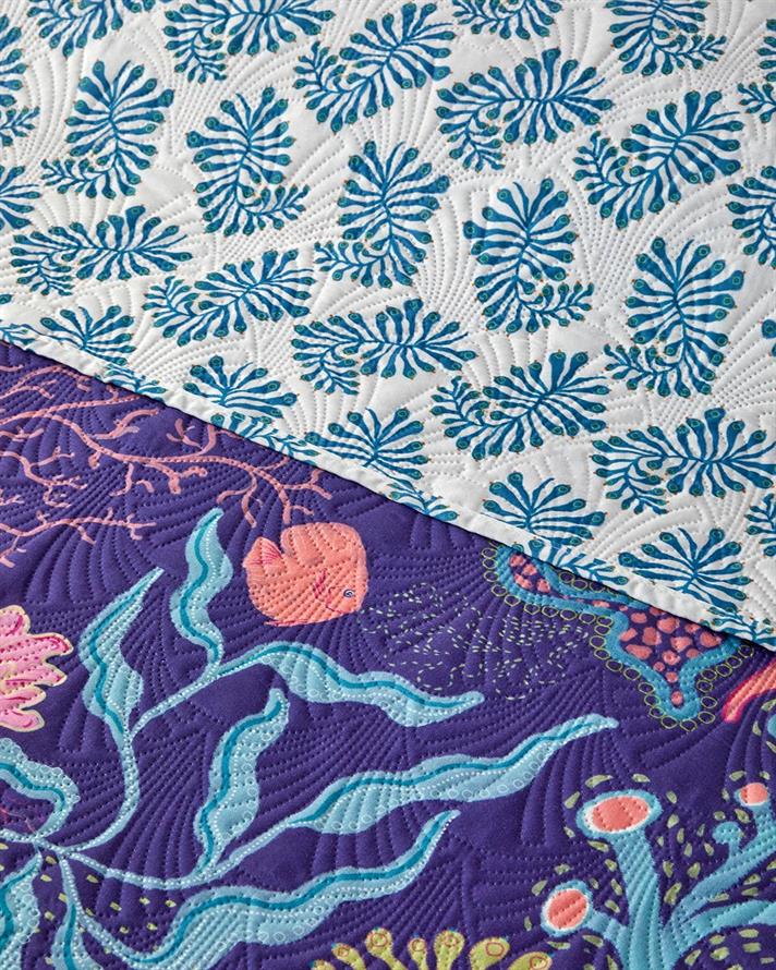 Cuvertura pat reversibila, pentru doua persoane, Nautical Dreams, poliester, 200x220 cm, albastru