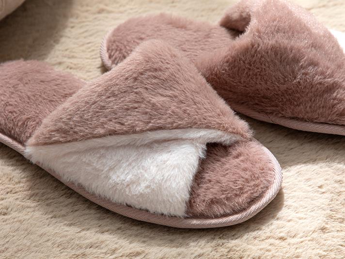 Double Papuci De Casă Damă, Pluș, 36, Albastru-Maro