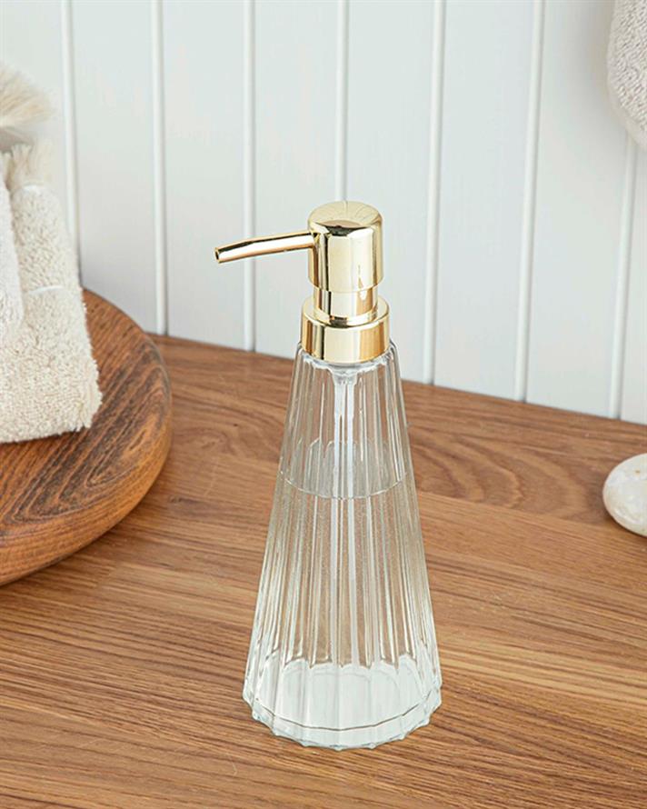 Dozator săpun lichid, Carla, sticlă, 8x8x22,5 cm, transparent