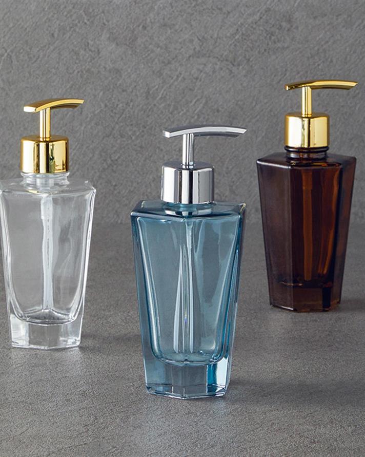 Dozator săpun lichid, Diamond, sticlă, 9x9x16,5cm, bleu