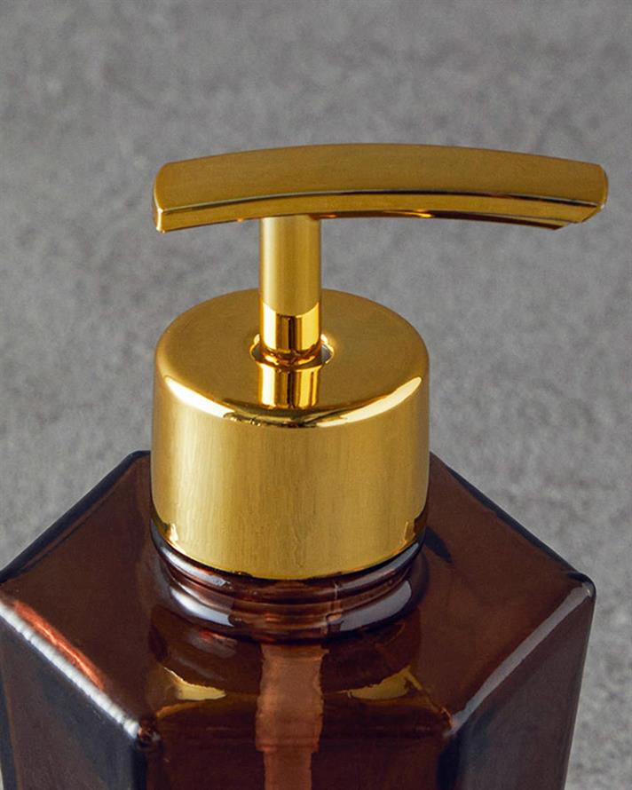 Dozator săpun lichid, Diamond, sticlă, 9x9x16,5cm, maro