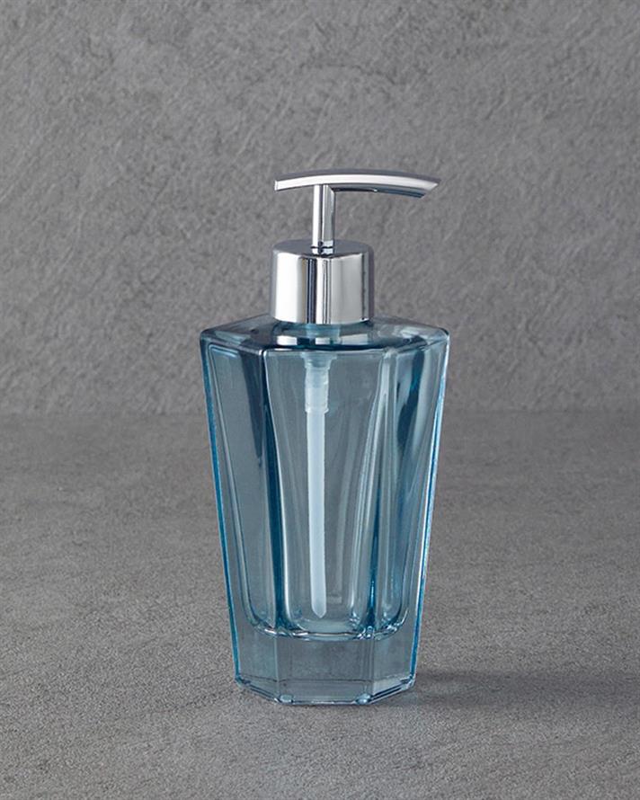 Dozator săpun lichid, Diamond, sticlă, 9x9x16,5cm, bleu