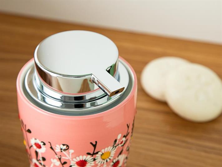 Dozator săpun lichid, Flowery, ceramică, 8,5x8,5x13 cm, roz