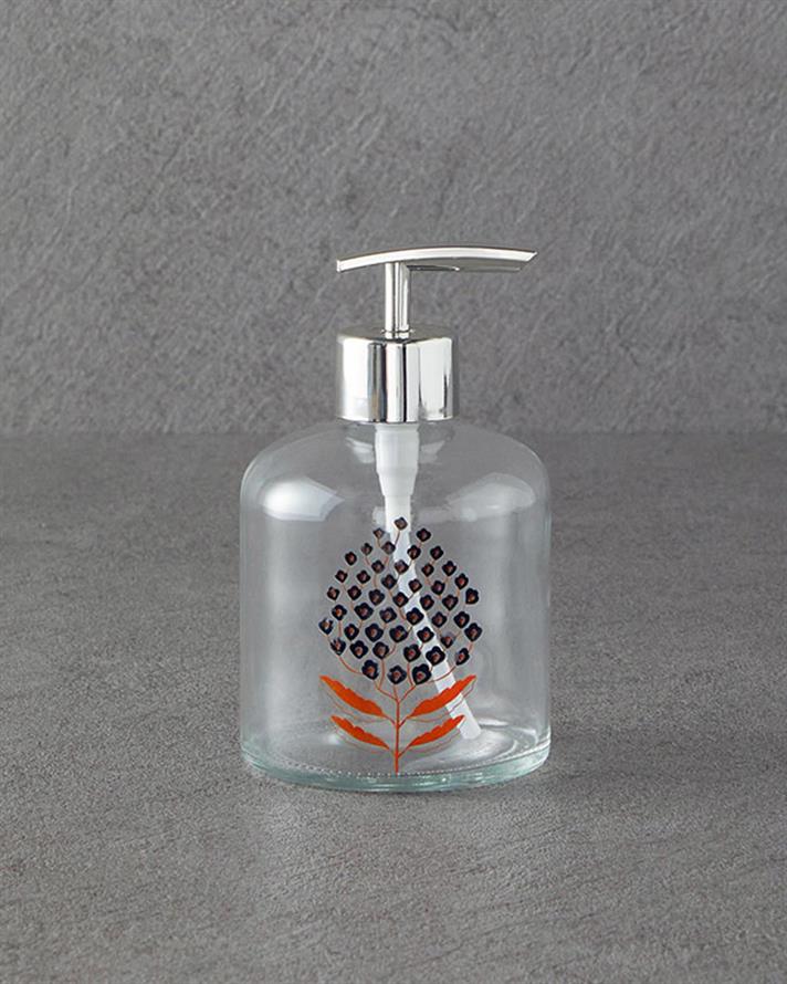 Dozator sapun lichid, Boho Flowers, sticla, 8x14 cm, argintiu