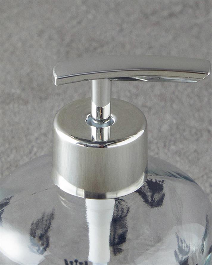 Dozator sapun lichid, Flower Dots, sticla, 8x14 cm, argintiu