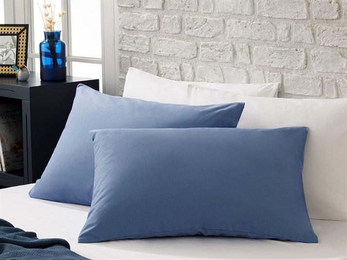 drept Cu Bumbac Cu 2 Piese Față De Pernă 50x70 cm Albastru Adânc