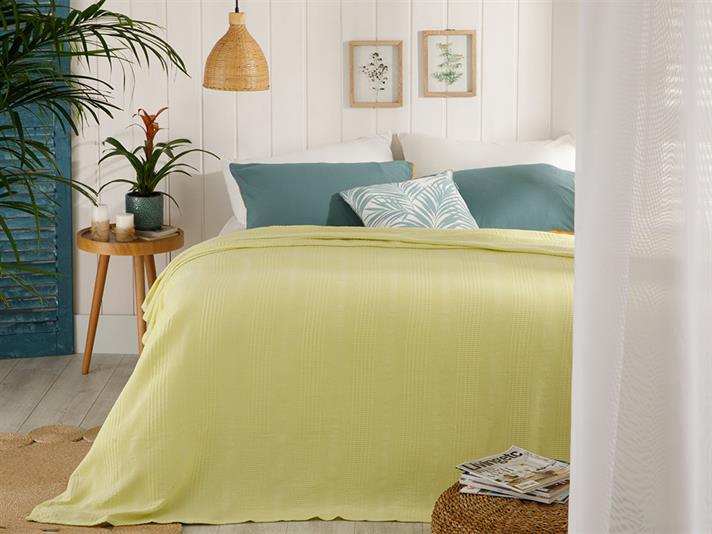 Pătură subțire, pentru o persoană, Düz, bumbac-viscoză, 150x220 cm, galben