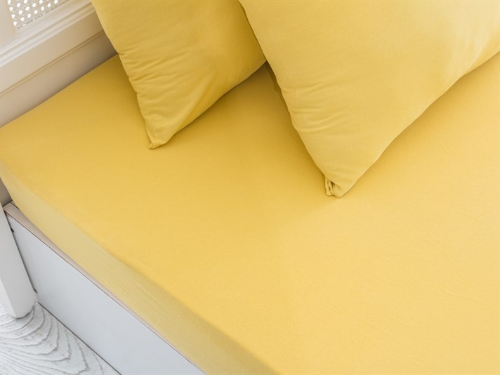drept Penye Double Set Cearșaf Cu Elastic 160x200 cm Galben