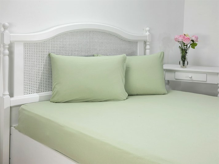 drept Penye Double Set Cearșaf Cu Elastic 160x200 cm Verde deschis