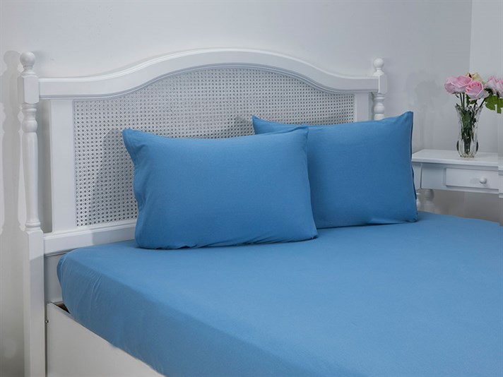 drept Penye Double Set Cearșaf Cu Elastic 160x200 cm Albastru Închis