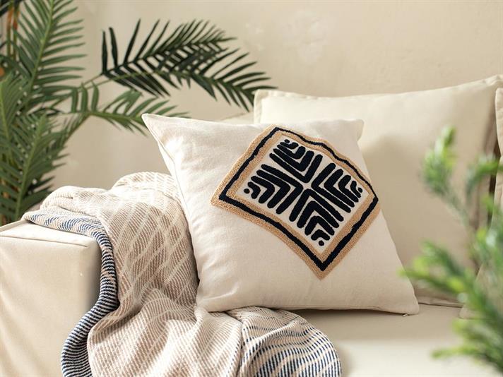 Dina Punch Embroidered Cover Throw Pillows 45x45 cm Natural
