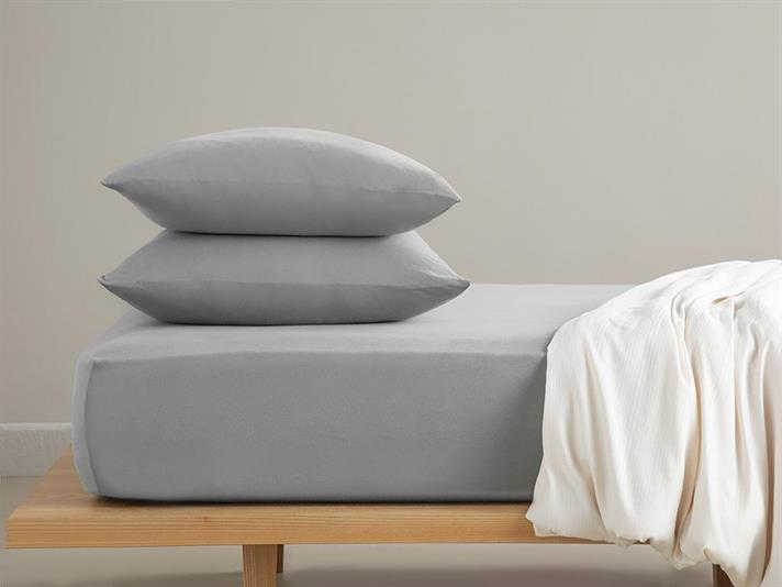 Düz Set De Cearșaf Cu Elastic King Size, Bumbac, 180*200 Cm, Gri