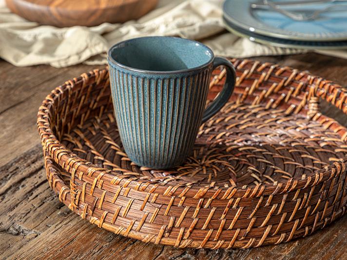 Tavă servire, Edina, rattan, 30 cm, maro
