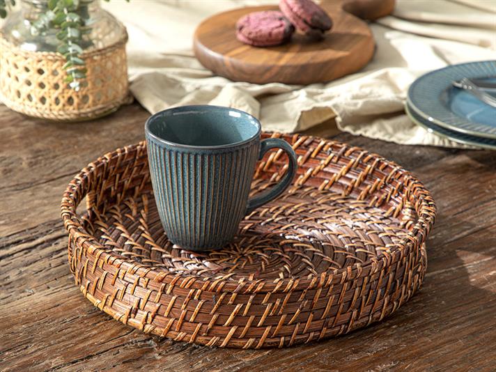 Tavă servire, Edina, rattan, 30 cm, maro
