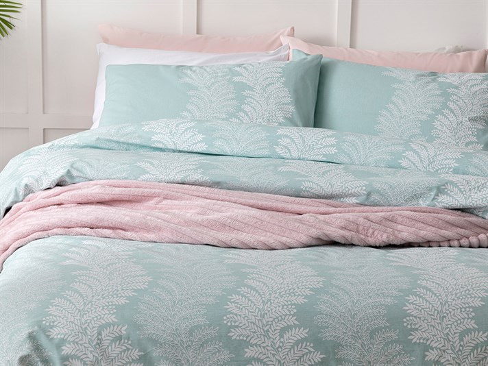 Elegant Leaves Cu Bumbac Super King Set Lenjerie De Pat 260x220 cm Seledon Deschis